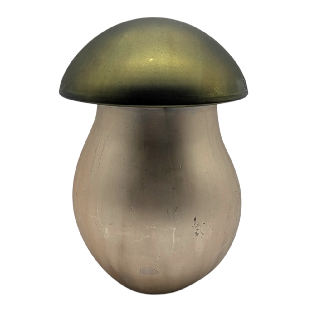 Anthropologie Mushroom Candle Woody Leather & Leaves Glass Green Silver 4x6 inch - Picture 3 of 12